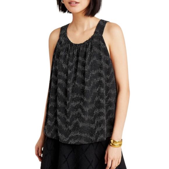 Anthropologie Carly Sleeveless Shimmer Top in Black and Silver, Medium - Picture 4 of 11